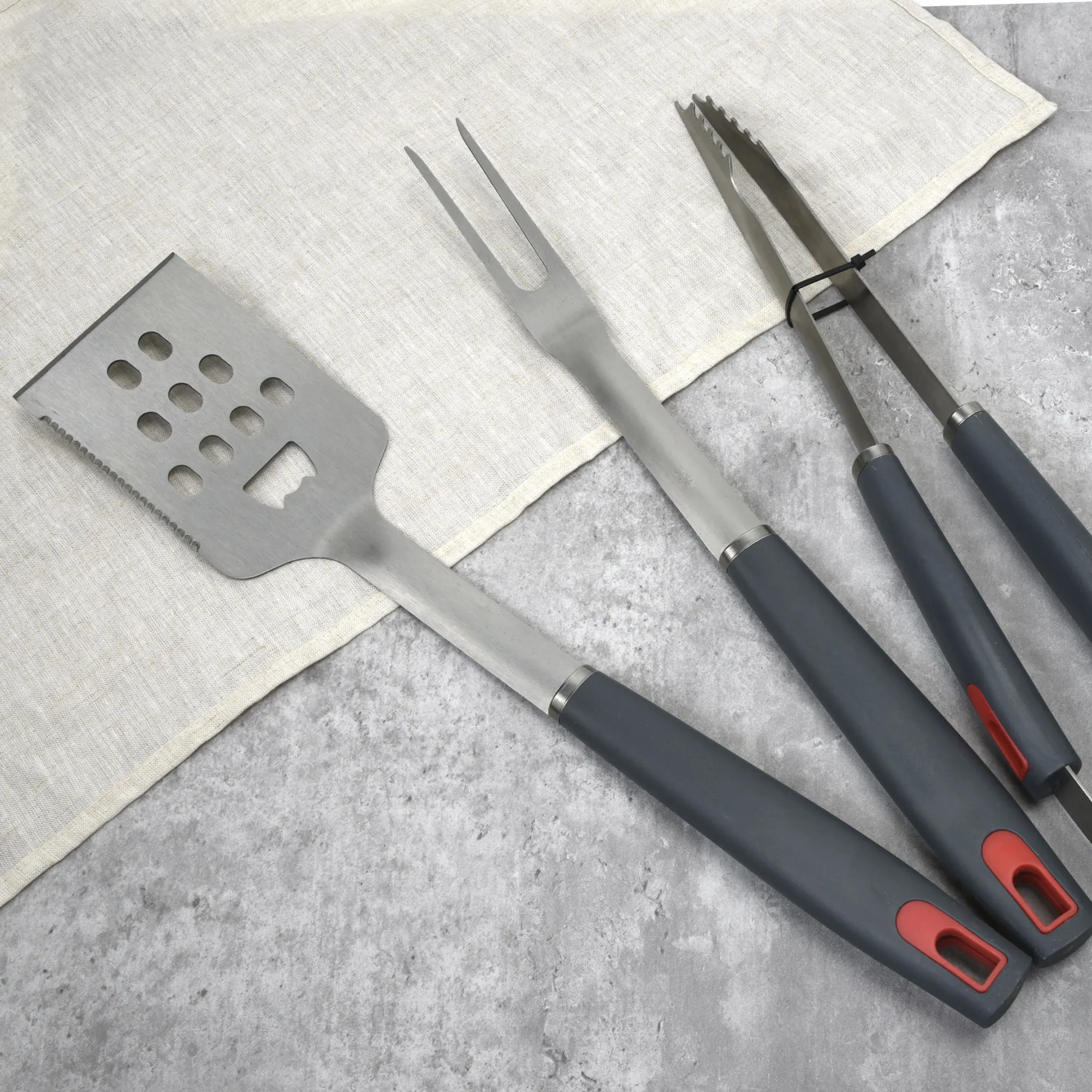 3pc Grill Accessories Stainless Steel Grill Tools BBQ Tool Set with Spatula Fork BBQ Tongs