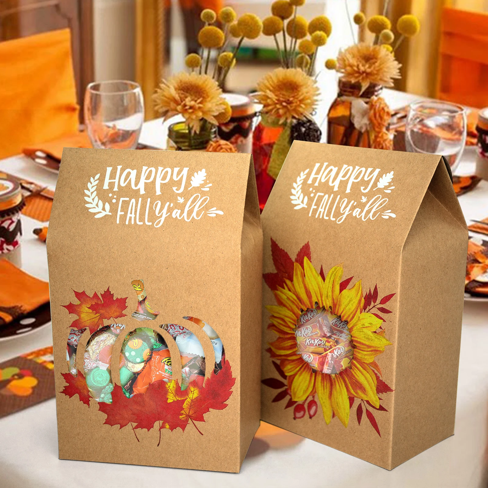 Thanksgiving Day Favors Candy Cookie Box Foldable Kraft Paper Gift Box For Party Supplies