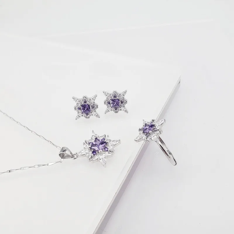 Wholesale 4 Piece Luxury Necklace Earring Ring S925 Sterling Silver Wedding Zircon Jewelry Set