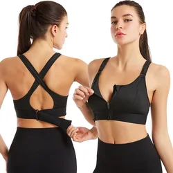 Women High Impact Sports Bra Plus Size Zip Front Fastening Bras Padded Adjustable Strap Workout Fitness Push Up Sports Bra
