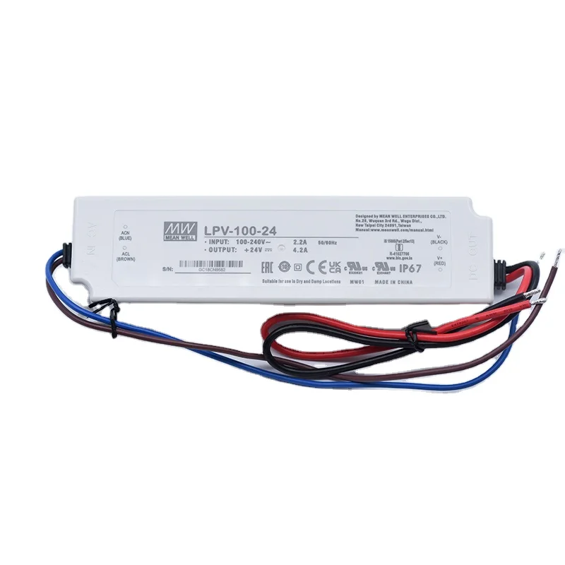 MeanWell LPV-100-24 5V 12V 15V 24V 36V 48V LED 2.5A Switching Power Supply IP67 Waterproof AC Slim LED Driver