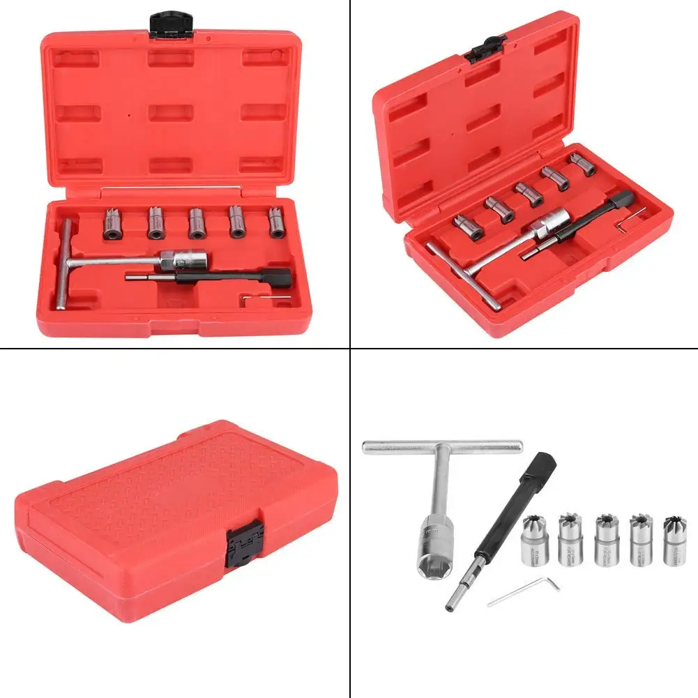 8pcs Diesel Injector Set Seat Cutter Cleaner Removal Re-Face Tool Kit