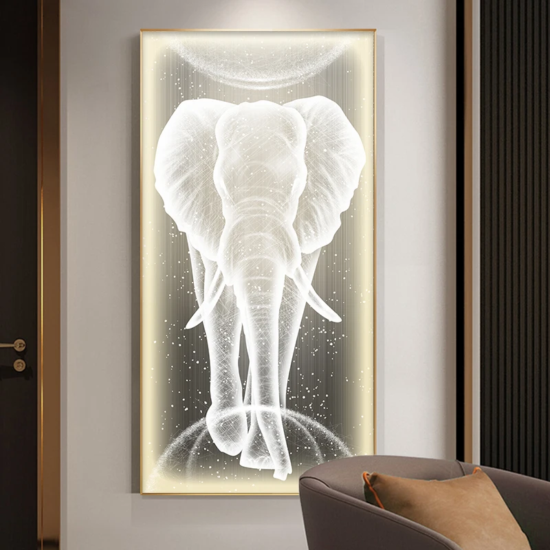 Custom modern Art Deco Elephant animal Wall Painting Light up art painting with light LED background wall decoration