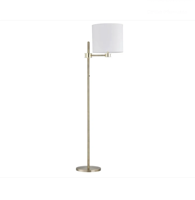 Brushed nickel iron tube standing floor lamp with drum lampshade foot switch for hotel decor