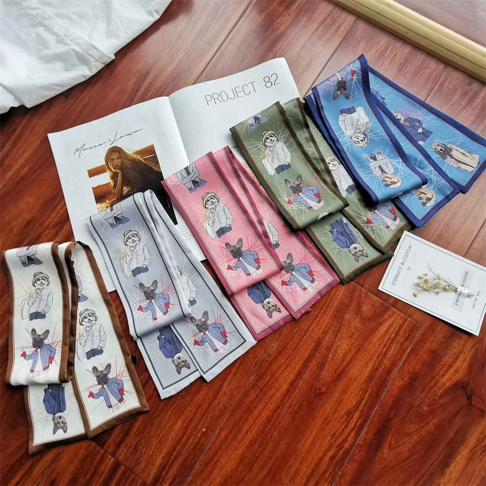Shaoxing Bandanas Fashion Hot Selling Printed Polyester Satin Hair Edge Scarf Fabric Ribbon Designer Head Silk Scarf