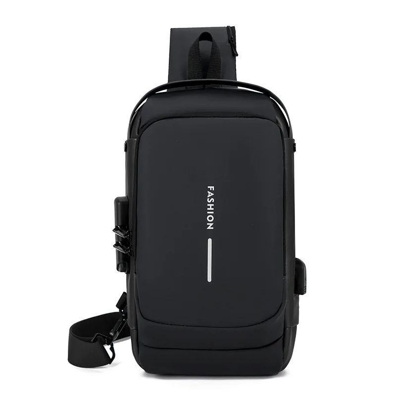 High Quality Men Messenger Cell Phone Crossbody Bag Leather Anti-Theft with Zipper USB chest Bags