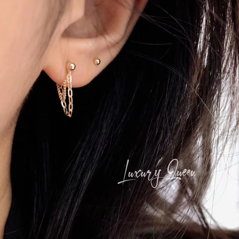 xjy 20g Cz Chain Pendent 10K 14K Solid Gold  Fine Jewelry Rook Conch Tragus Screw Stud Cartilage Earring Helix Piercing