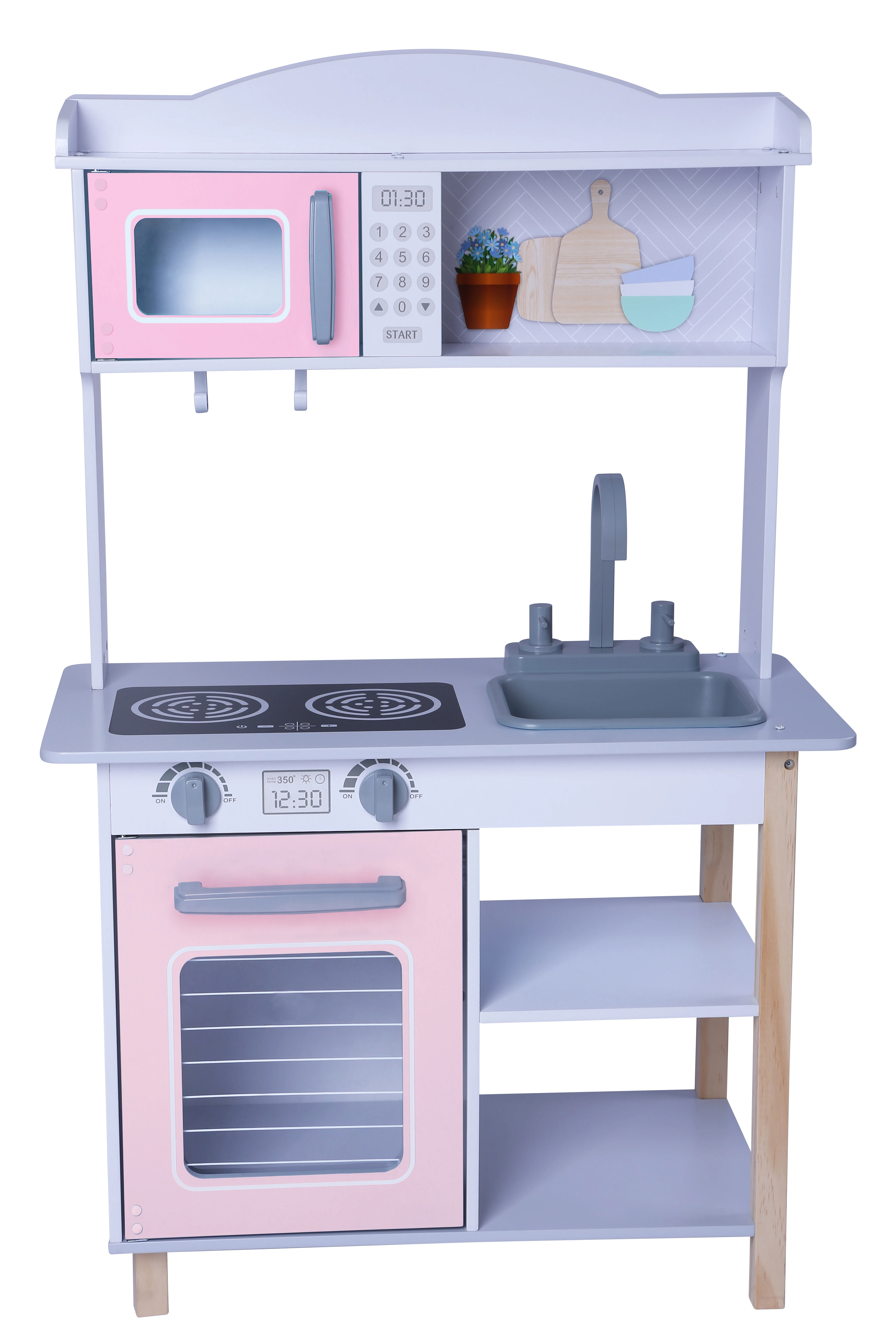 Montessori Educational Toys Role Playing Large Wooden Play Kitchen - Pink Toy for Tooddler