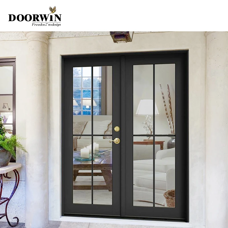 10 years Warranty Aluminum Profile Resistance Aluminum Entry door Hurricane Impact Aluminum Black Glass Casement Door with grill