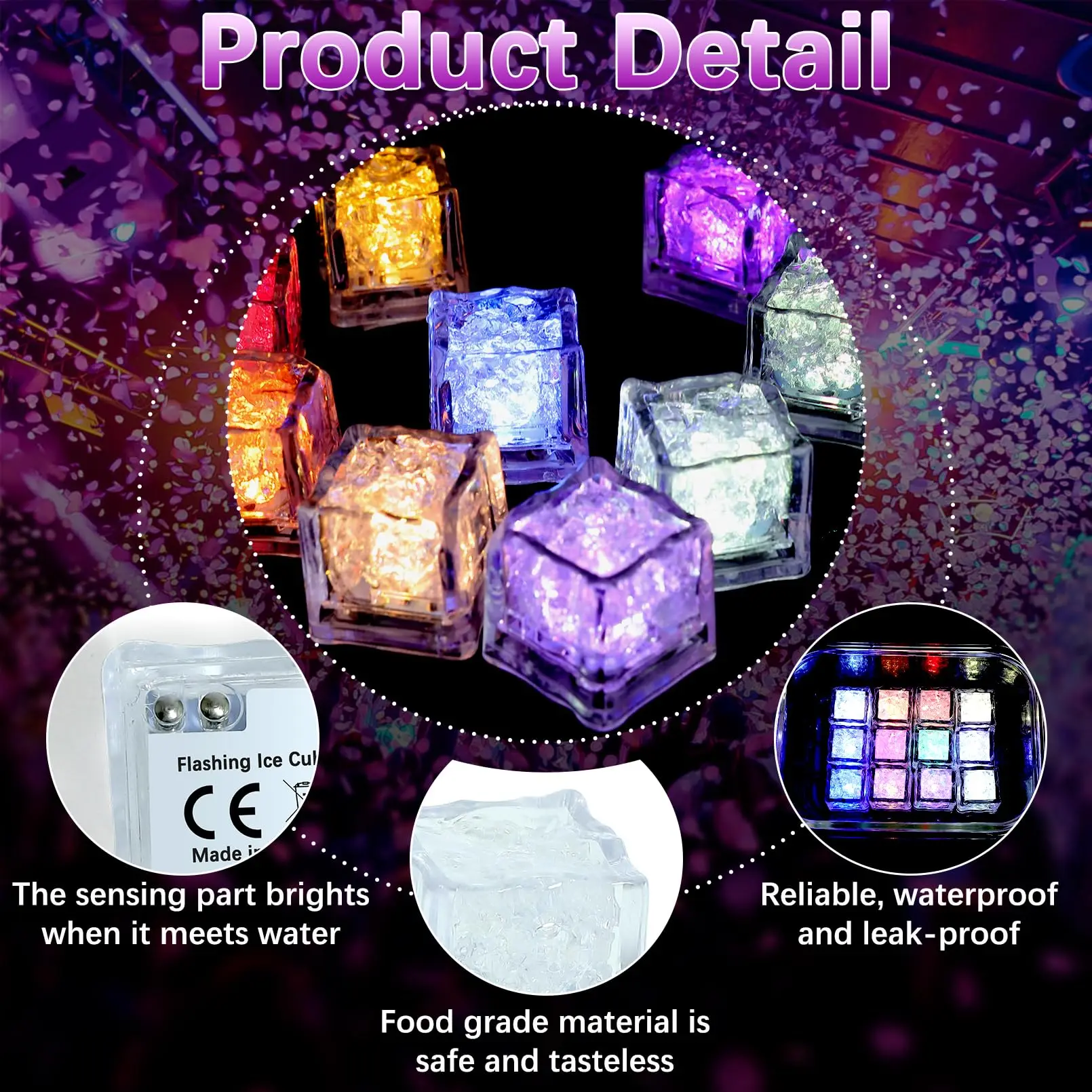 Best LED Glow Ice Cube Fast Slow Flashing LED Lights Glitter Light Up Ice Cube LED Ice Cubes For Party Bar party