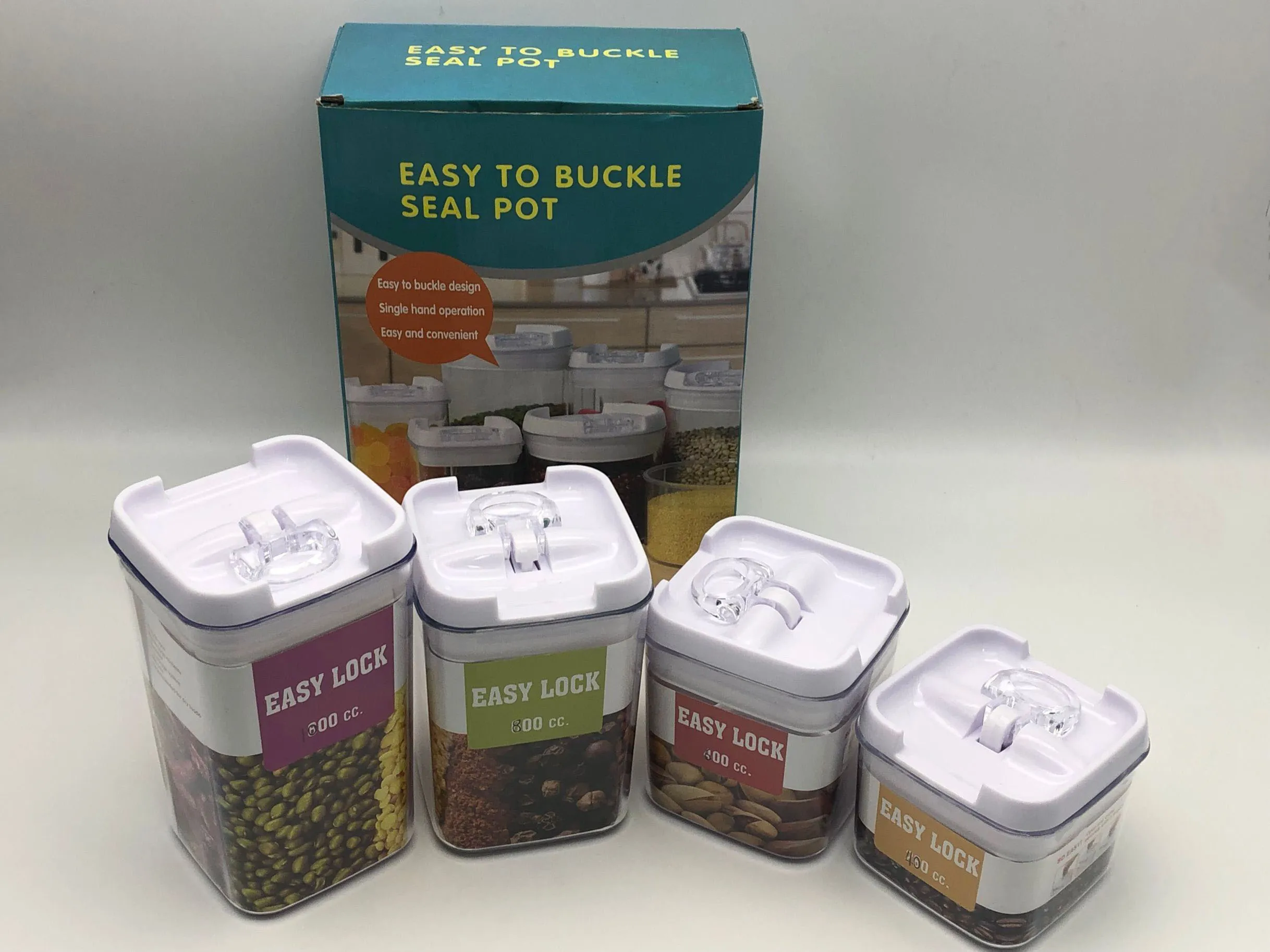 Set of 4 Plastic Canister Jars with Air Tight Lids for Kitchen or Bathroom Food Cookie Cracker Storage Containers