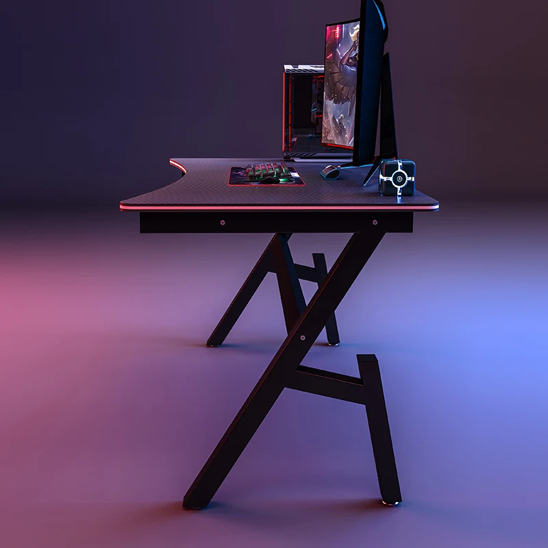 Free Sample Hot Sale Home Black Office Computer Desk K Shaped Corner Leg Cheap Gaming Table with Carbon Fiber Texture