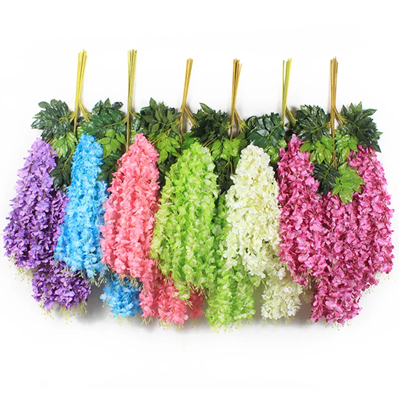 flowers for decoration wedding artificial  wisteria flower water petal flower plastic rattan green leaf rattan wisteria