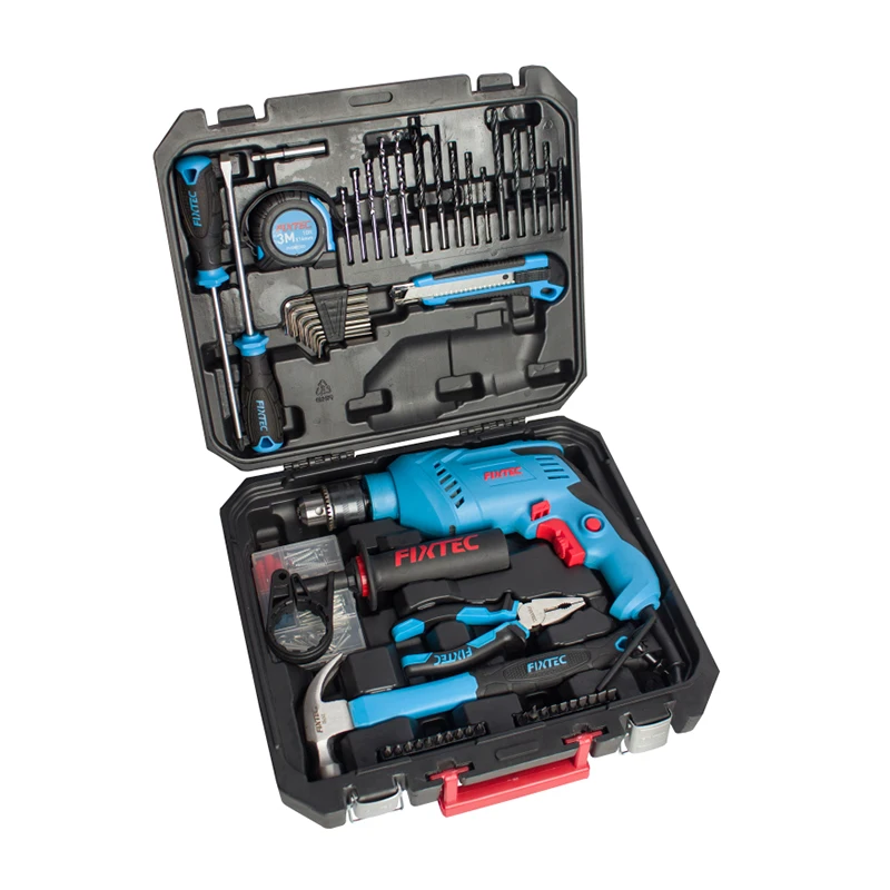 FIXTEC Impact Drill Kit 13mm Keyed 600W Variable Speed Electric Power Tool Set Portable Drill Machine Kit