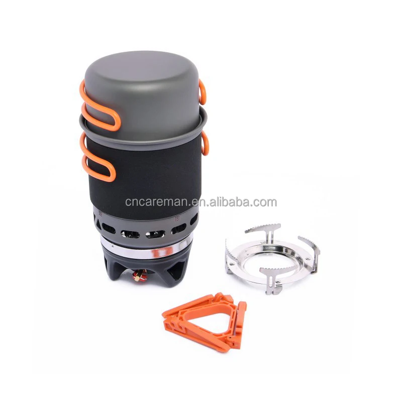 Outdoor Camping Gas Stove Burner, 750ml Aluminum Pot & 400ml Pan Set,Portable Cooking System Multi-fucntional Hiking Backpacking