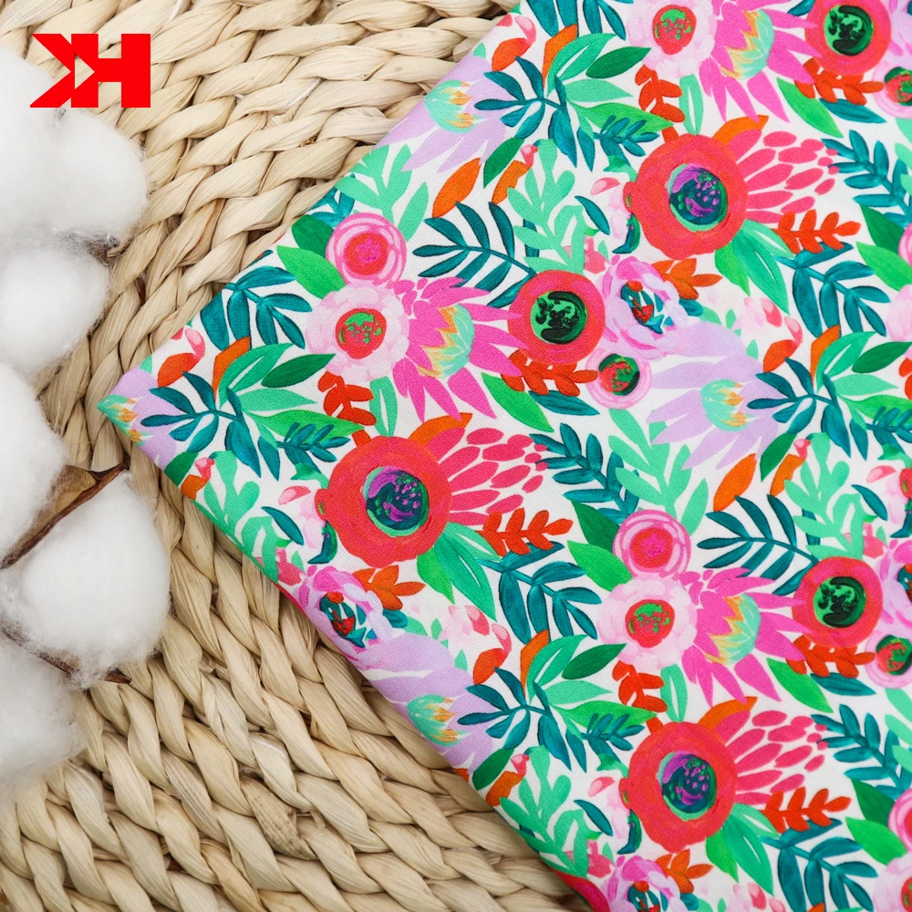 Organic 100% Cotton poplin Custom Printed Fabric With Frangipani Pattern For Clothing Lining Sewing