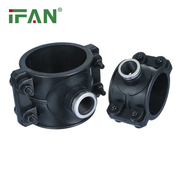 IFAN PP Compression Fittings 40-110 Four Thread HDPE Black Saddle Clamp For Farm Irrigation System Free Sample