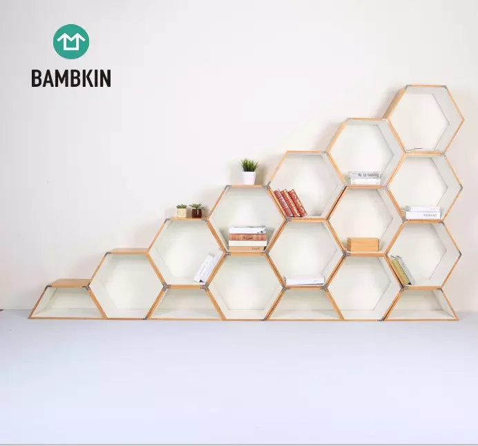 BAMBKIN Bamboo Hexagonal box showing stand decorative storage box  book rack bookcase showcase