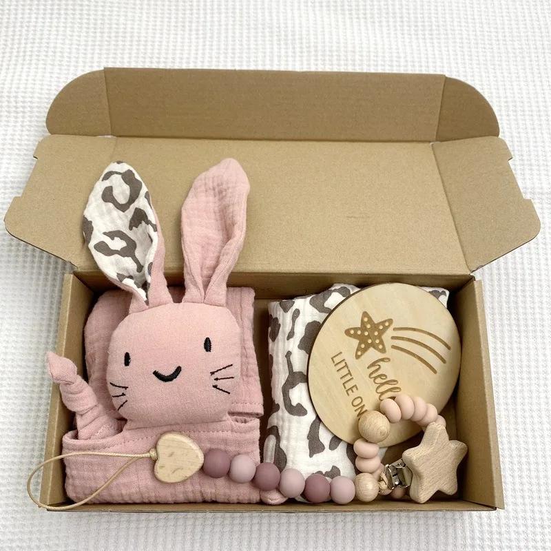 Teething Pacifier Chain Baby Rattle Toys Newborn Sleeping Towel Printed Bamboo Cotton Baby Gift Box Set Newborn