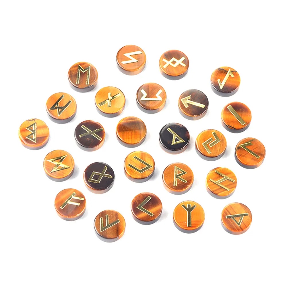 25 pcs each packs of runes crystal carving natural crystal runes letter round tablet set Nordic Germanic