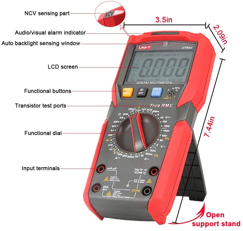 UNI-T UT89X Digital Multimeter True RMS NCV Tester AC DC Voltmeter Ammeter Capacitance Frequency Resistance Temperature Tester