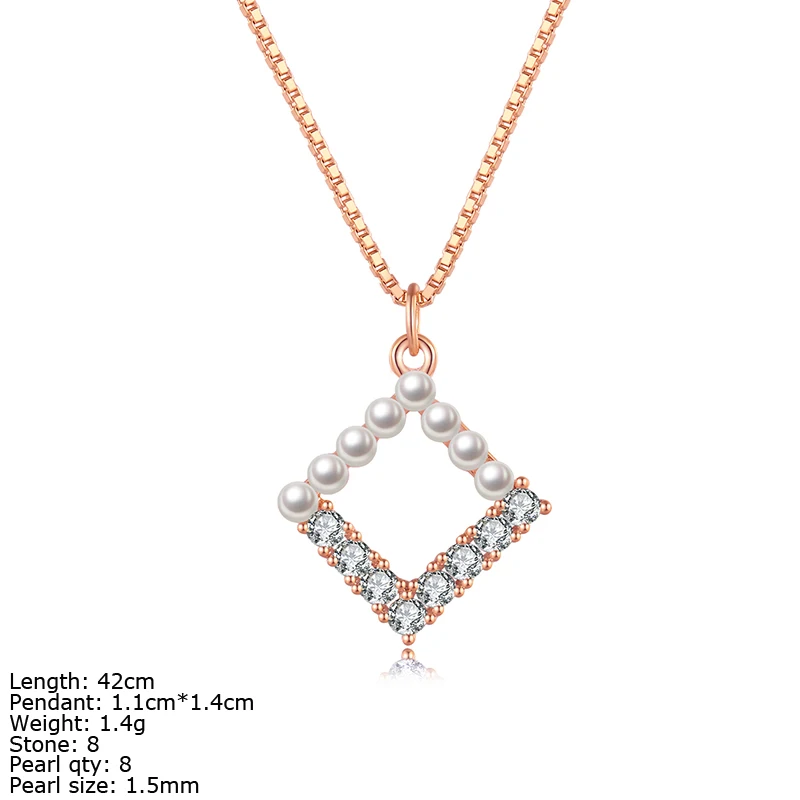 Wholesale Fashion Sterling Silver Pearl Diamond Necklace Women Geometric Pendant Bridal Jewelry