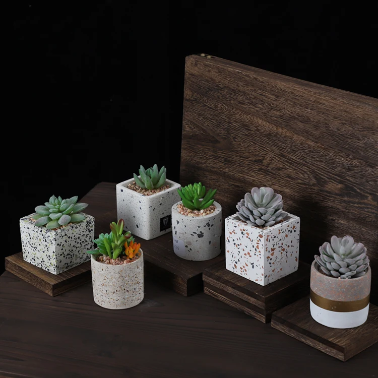 Wholesale matte wedding decoration indoor outdoor terrazzo home decor artificial bonsai succulent plants with pot