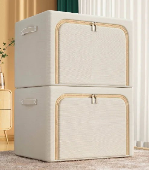 Solid color steel frame storage box foldable closet system organizer transparent storage clothes bins toy storage box