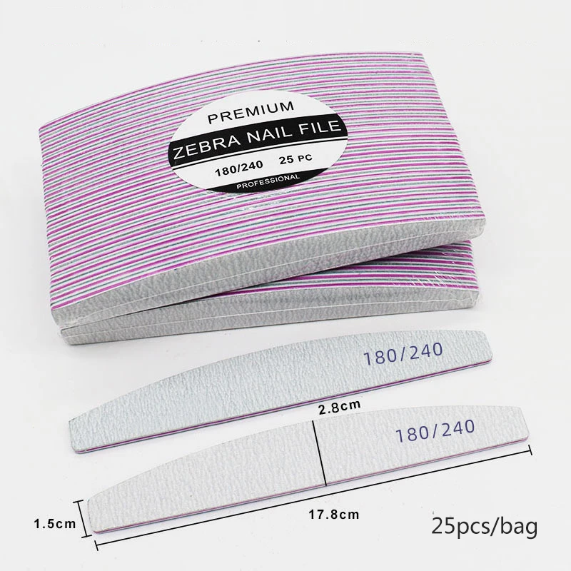 High Quality Zebra Half Moon 100/180 100/100 80/80 Professional Files Nail File