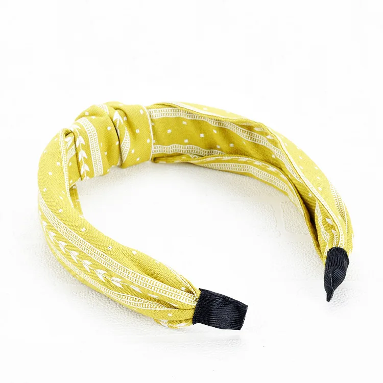 Hot Sale Spring and Summer Yellow and Red Color Knot Fashion Retro Headband For Women and Girls
