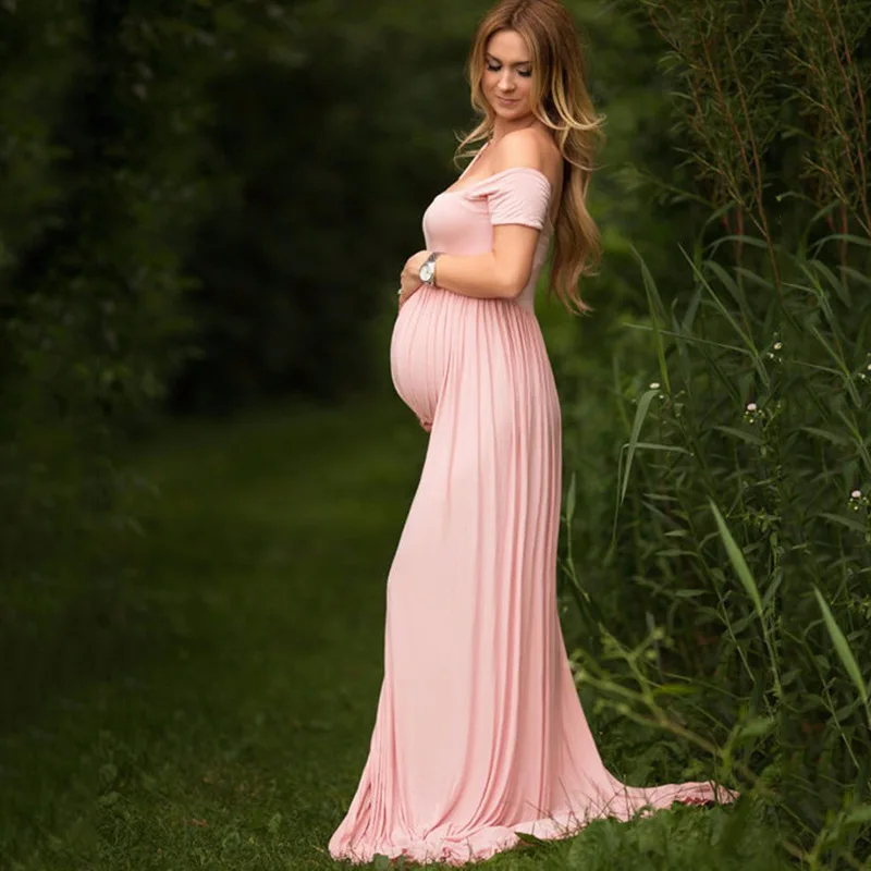 Sexy Shoulderless Maternity Dresses pregnant women open and mop the floor before taking photos maxi dress dress 9997