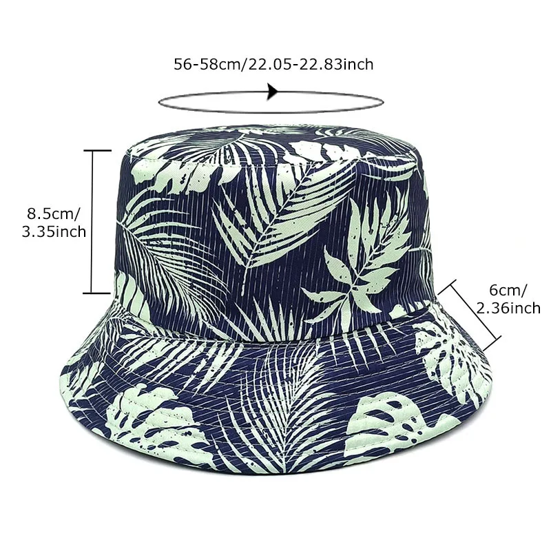 Fashion Floppy Big Brim Polyester Fishman Hats Tropical Style Custom Coconut Tree Printing Logo Reversible Bucket Hats