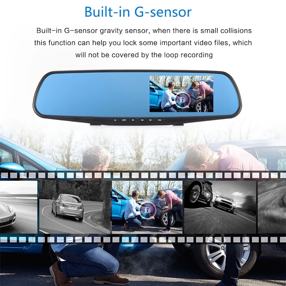 4.3 inch FUll HD Front and Rear camera Mirror Car DVR With Dual Lens Video Recorder Driver Review Mirror Dash Cam