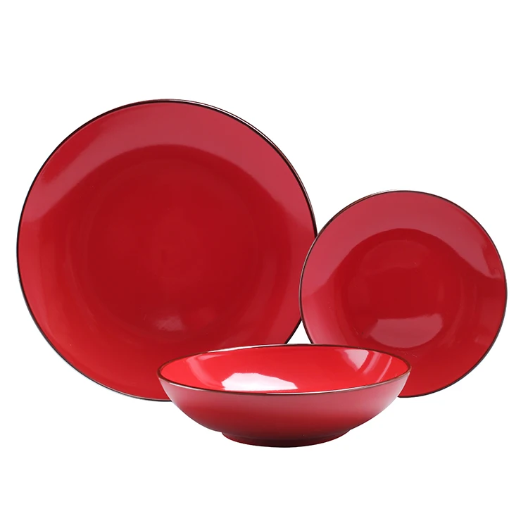 16 шт. stoneware dinnerset Новый с красным и черным глазурью дизайн керамика столовая посуда FDA LFGB сертификации