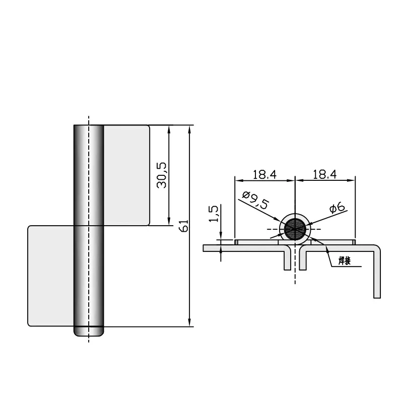 High quality Single head pin Stainless steel heavy-duty welded flag door without hole hinge