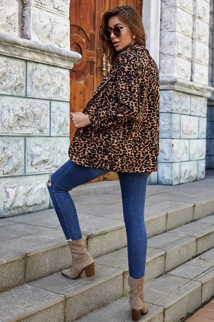 Fashion Leopard Print Blazer Women New Ladies Jackets Suit Slim Ladies Blazers Work Wear Outerwear Y12455