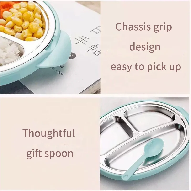 Dishes & Plates Dinnerware Happy Monkey 3 Compartment Stainless Steel 304 Kids Children Dining Plate With spoon