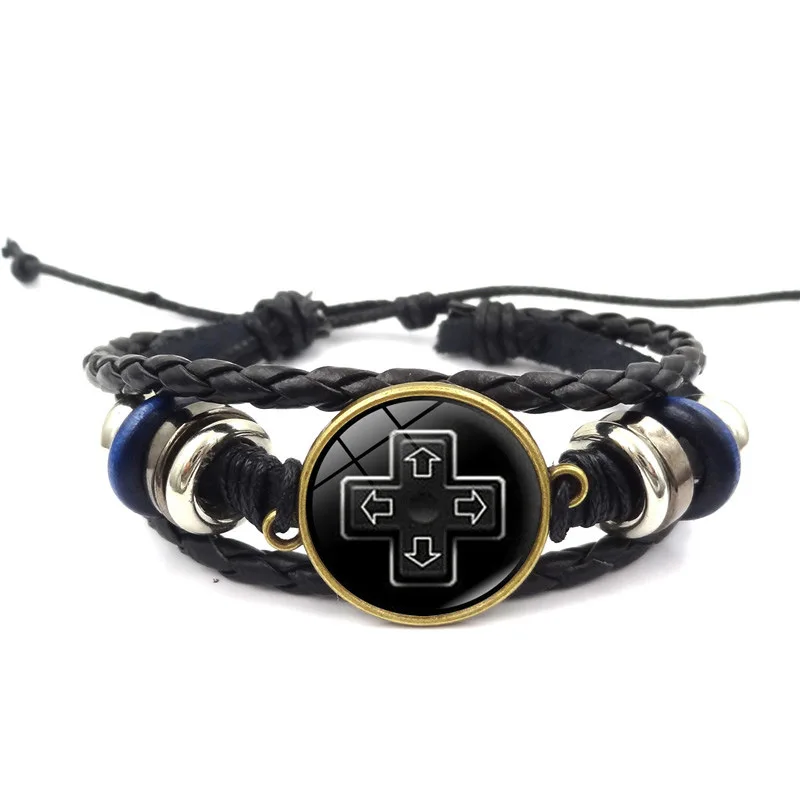 Handmade Glass Gem Art Photo Charm Bracelets Jewelry Old Video Game Controller Leather Bracelet