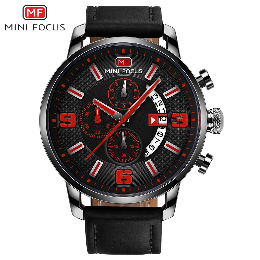 MINI FOCUS Extra Large Dial Multi Functional Three Eyes Fashion Mens Watches Top Brand Luxury Quartz Exquisite