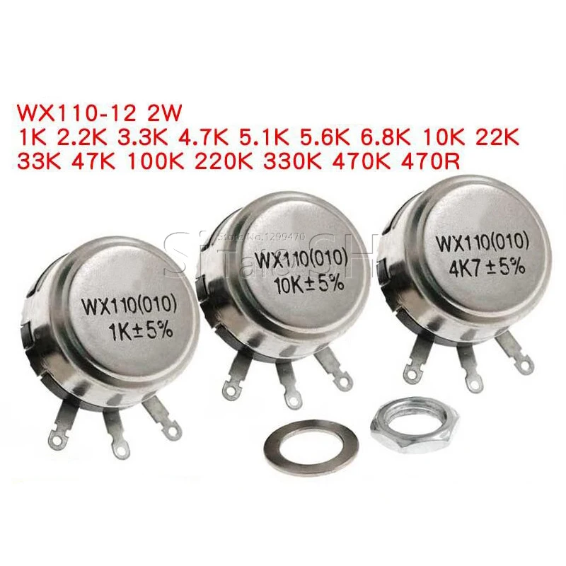 5pcs WX110 (010) 6mm Round Metal Shaft Single Turn Wire resistor Wound Potentiometer 1k 2.2k 3.3k 4.7K 5.6k 6.8k 10k 22k oLvchi