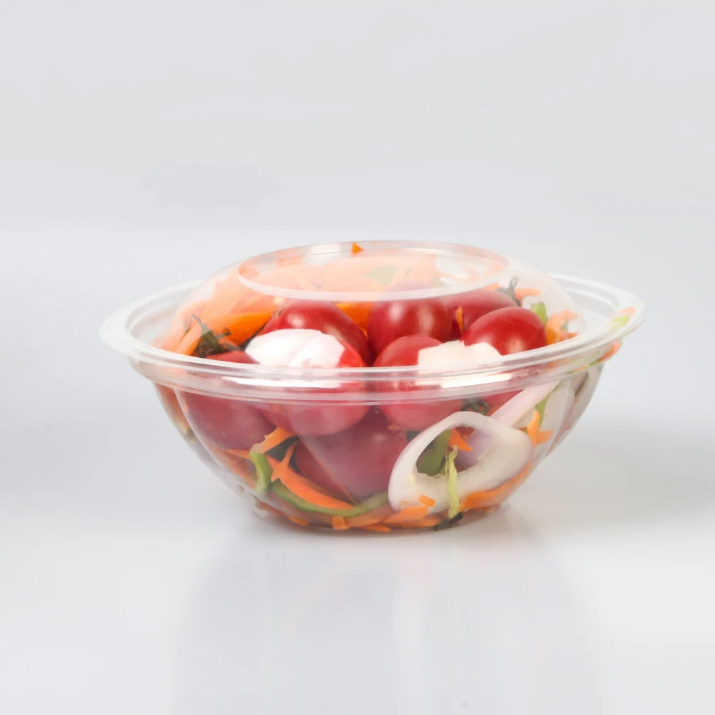 Custom Transparent round Disposable Plastic takeaway 80oz fruit salad bowl with lid