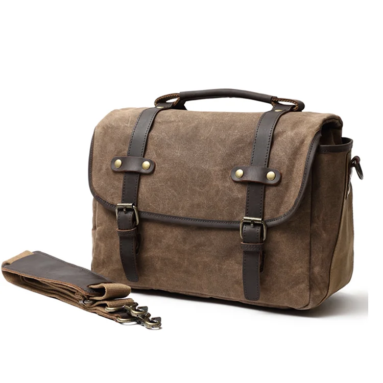 Waterproof Waxed Canvas and Leather Video Camera Crossbody Bag Camera Lens Messenger bag