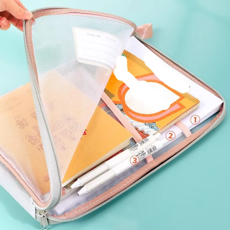 A4 Double Nylon Mesh Grade Bag Transparent Student Test Document Bag Book Homework Storage Bag