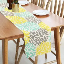 Luxury Print Table Polyester Dinner Table Runner Wholesale Yellow Grey Print Wedding Table Runner