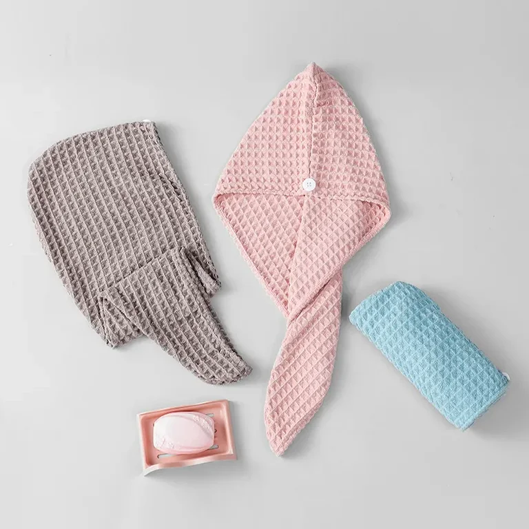 Waffle Hair Turban Super Absorbent Fast Drying Microfiber Turban Hair Towel Shower Cap