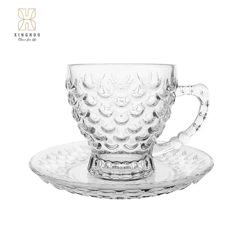 Hot Sale Glass Mug Custom Logo 210ML 7OZ Fishscale Classic Transparent Beverage Clear Coffee Glass Mug