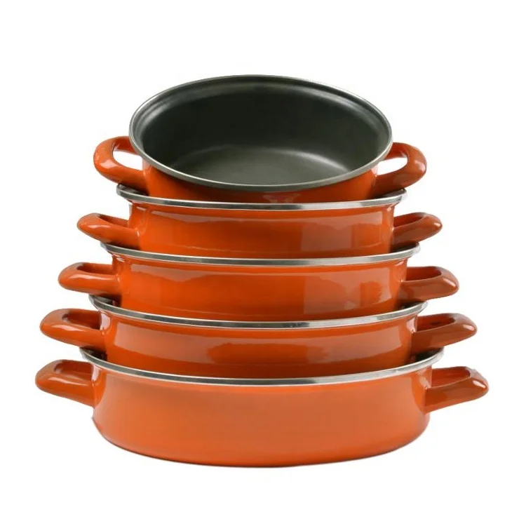 Enamel round Dutch Oven Frying pan  buffet cooking Pan enamel cookware set Enamel Non-stick Buffet Pan