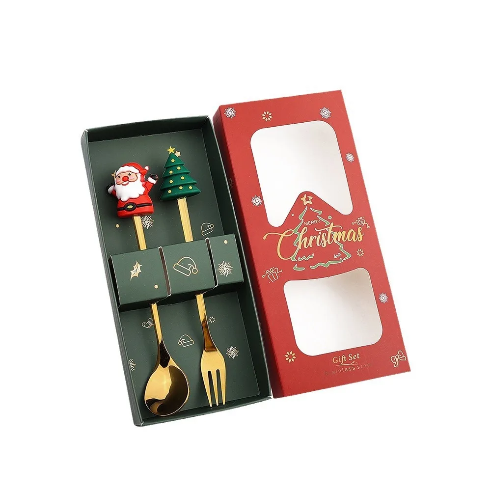 Christmas Spoon set Cute Christmas gift cutlery two-piece Santa doll dessert spoon set