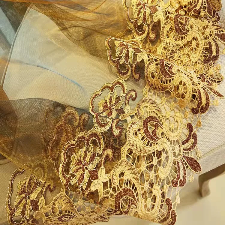 Luxury High Quality Thick Blackout Curtains for the Living Room, Custom Curtain with Embroidery Tulle