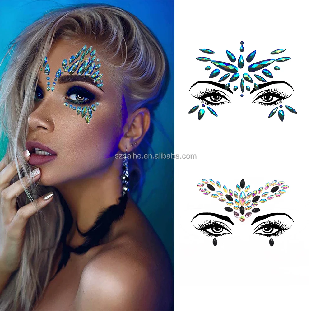 Wholesale Custom Glitter Unique Women Face Eye Body Rhinestones Crystal Eyebrow Stickers Tattoo Temporary For Festival Party